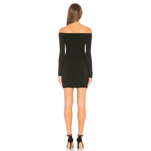 Revolve By the Way Lucie Ruched Off Shoulder Long Sleeve Mini Dress Black Small - Picture 3 of 8